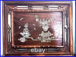 Paire de tableaux incrustations nacre XIX sur bois Mother of Pearl Indochine