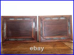 Paire de tableaux incrustations nacre XIX sur bois Mother of Pearl Indochine