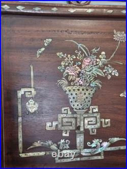 Paire de tableaux incrustations nacre XIX sur bois Mother of Pearl Indochine