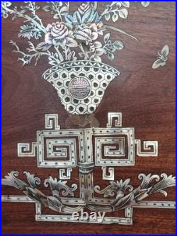 Paire de tableaux incrustations nacre XIX sur bois Mother of Pearl Indochine