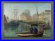 Paolo Vetri Tableau Ancien Marine Port Huile Sur Toile Signée Voiliers Pêcheurs