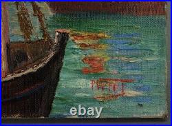 Paolo Vetri Tableau Ancien Marine Port Huile Sur Toile Signée Voiliers Pêcheurs