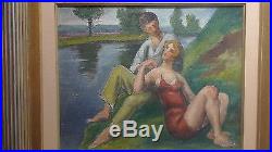 Paul Emile COLIN huile sur toile Couple au bords de l'eau