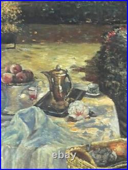 Paul Flaubert (1928-1994) Huile sur toile Signée Déjeuner au jardin XX
