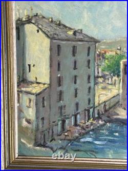 Paul Giovannoni Huile Sur Toile Corse Village Portuaire Datée 1971