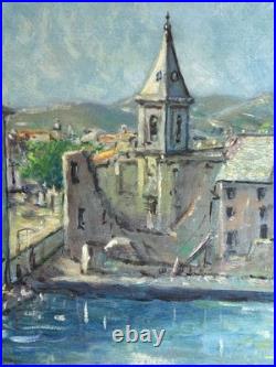 Paul Giovannoni Huile Sur Toile Corse Village Portuaire Datée 1971