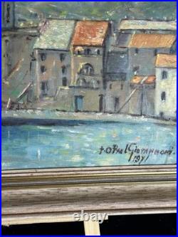 Paul Giovannoni Huile Sur Toile Corse Village Portuaire Datée 1971
