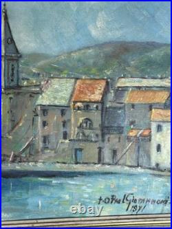 Paul Giovannoni Huile Sur Toile Corse Village Portuaire Datée 1971