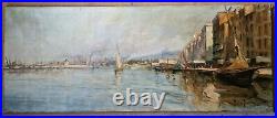 Paul Levéré Le port de Toulon vers 1900 peintre Provençal huile sur toile 200 cm