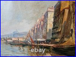 Paul Levéré Le port de Toulon vers 1900 peintre Provençal huile sur toile 200 cm