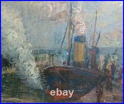 Paul Mascart Ecole De Rouen Impressionniste Marine Cargos Au Port