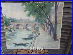 Paul Néri (1910-1965) Paysage huile sur toile Bords de Seine Paris 46 x 38 cm
