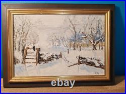 Paysage De Neige d'apres Monet tableau peinture huile sur toile signée A Saisir
