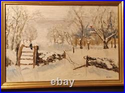 Paysage De Neige d'apres Monet tableau peinture huile sur toile signée A Saisir
