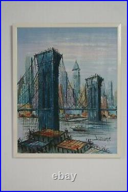 Paysage Huile sur toile encadrée Pont de Brooklyn signée Suzanne DUCHAMP
