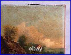 Paysage animé en bord de rivière, Huile sur toile, Peinture, Tableau, Fin XIXe