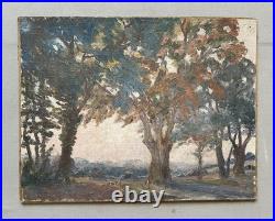 Paysage arboré, huile sur toile, tableau ancien, peinture