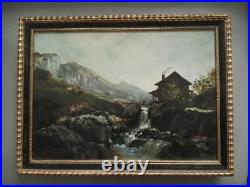 Paysage de montagne au torrent par Laforêt 88 huile sur toile peinture tableau