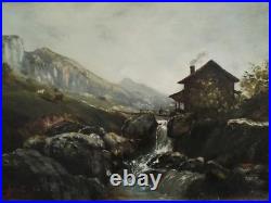 Paysage de montagne au torrent par Laforêt 88 huile sur toile peinture tableau