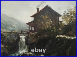Paysage de montagne au torrent par Laforêt 88 huile sur toile peinture tableau
