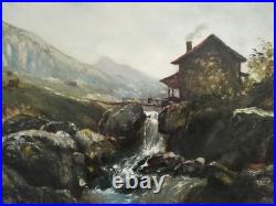 Paysage de montagne au torrent par Laforêt 88 huile sur toile peinture tableau