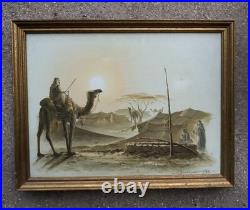Paysage orientaliste de desert, huile sur toile