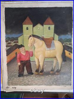 Peinture À Main Fernando Botero Huile Sur Toile Faux D'autore 50x60 Toile CM