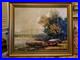 Peinture Ancienne Encadrée, Huile Sur Toile Signée, Paysage Barque