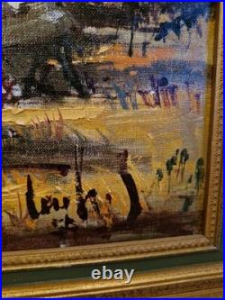 Peinture Ancienne Encadrée, Huile Sur Toile Signée, Paysage Barque