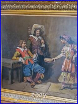 Peinture Ancienne Encadrée, Scène De Mousquetaires XIX Ème S Peinture Ancienne Encadrée, Scène De Mousquetaires XIX Ème S