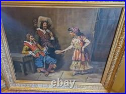 Peinture Ancienne Encadrée, Scène De Mousquetaires XIX Ème S