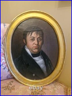 Peinture Ancienne Encadrée, huile sur toile Portrait D'homme XIX Ème S