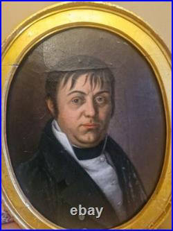Peinture Ancienne Encadrée, huile sur toile Portrait D'homme XIX Ème S