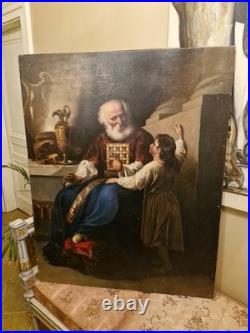 Peinture Ancienne Grand Format Huile Sur Toile Eli Et Samuel XIX Ème S