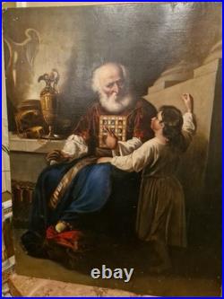 Peinture Ancienne Grand Format Huile Sur Toile Eli Et Samuel XIX Ème S