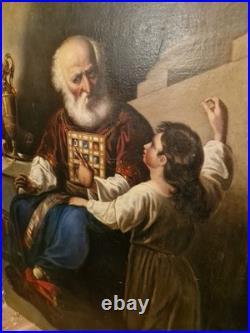 Peinture Ancienne Grand Format Huile Sur Toile Eli Et Samuel XIX Ème S
