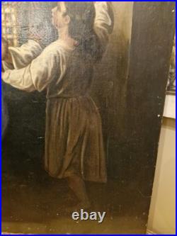 Peinture Ancienne Grand Format Huile Sur Toile Eli Et Samuel XIX Ème S