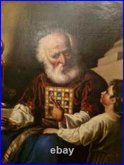Peinture Ancienne Grand Format Huile Sur Toile Eli Et Samuel XIX Ème S