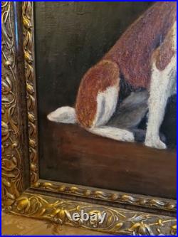 Peinture Ancienne, Huile Sur Toile Chien Saint Bernard Encadrée