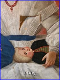 Peinture Ancienne, Huile Sur Toile Enfant Et sa Poupée XIX Ème S