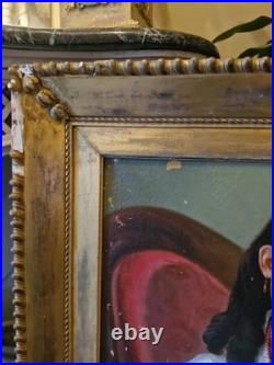 Peinture Ancienne, Huile Sur Toile Enfant Et sa Poupée XIX Ème S