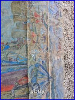 Peinture Ancienne, Huile Sur Toile Grande Dimension