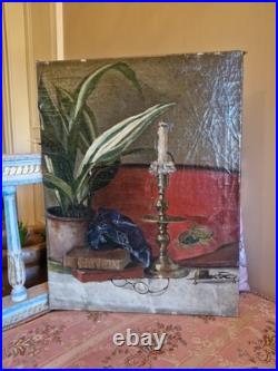 Peinture Ancienne, Huile Sur Toile Nature Morte