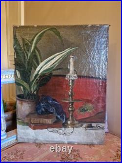 Peinture Ancienne, Huile Sur Toile Nature Morte