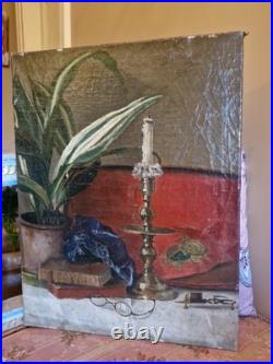 Peinture Ancienne, Huile Sur Toile Nature Morte
