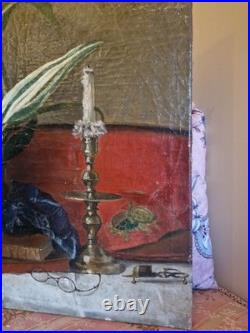 Peinture Ancienne, Huile Sur Toile Nature Morte
