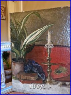 Peinture Ancienne, Huile Sur Toile Nature Morte