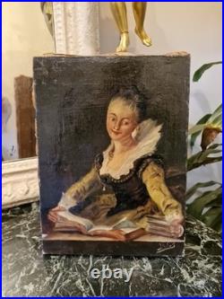 Peinture Ancienne, Huile Sur Toile Portrait De Femme