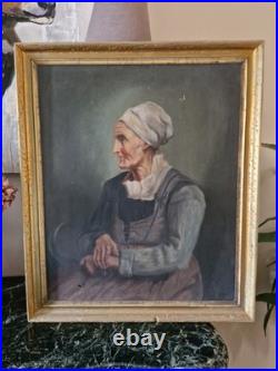 Peinture Ancienne Huile Sur Toile Portrait De Femme