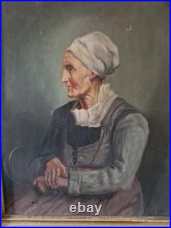 Peinture Ancienne Huile Sur Toile Portrait De Femme